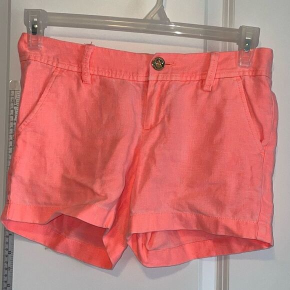 Lilly Pulitzer Neon Orange Linen Shorts Size 00 | Summer Resort Preppy - Picture 7 of 15